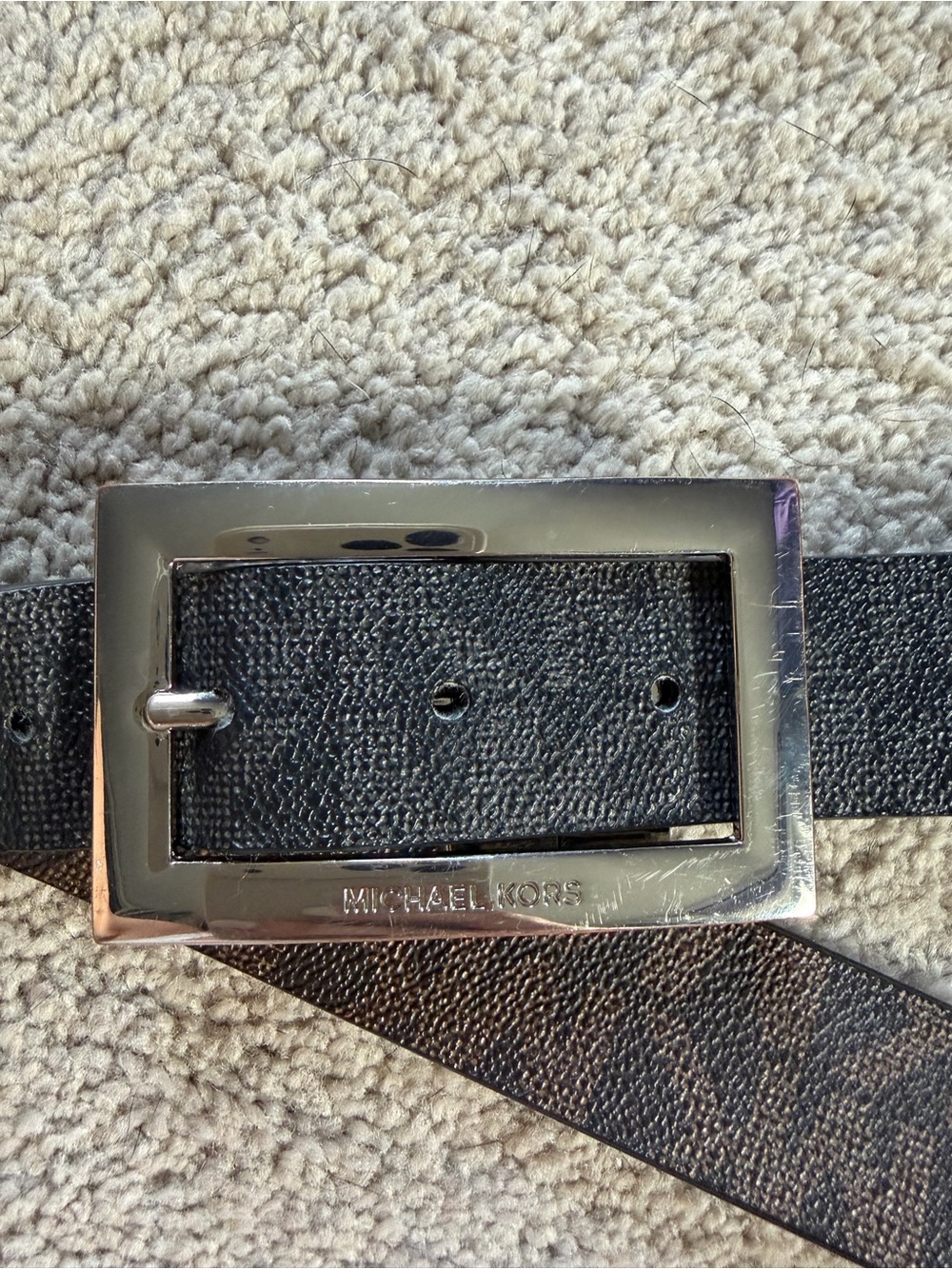 Michael Kors Reversable Leather Belt with Polished Silver Buckle- Black & Brown
